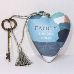 Family First Always Blue‎ 3.5 Resin Stone Art Heart Key Figurine What Not Decor